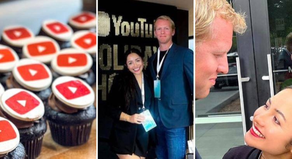 La pareja de influencers durante su reunión en las oficinas de YouTube, en Los Ángeles CA.,image_description: