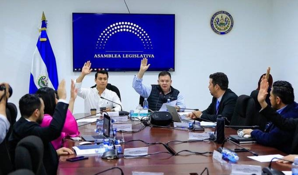 William Soriano, diputado de Nuevas Ideas de blanco, vota por una exoneración a la introducción de una purificadora de agua para la isla La Calzada del municipio de La Paz Centro. / AsambleaSV.,image_description: