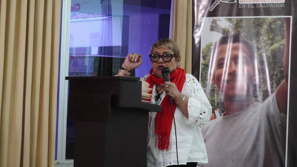 Ana Cecilia Hernández, Movimiento Salvadoreño de Mujeres, en la presentación del estudio. A veces la cooperación no cree, reveló. / Cristosal.,image_description: