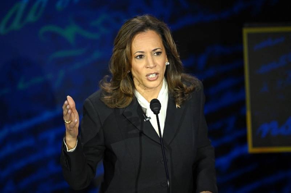 La candidata presidencial demócrata y vicepresidenta Kamala Harris durante el debate frente a Trump./ AFP