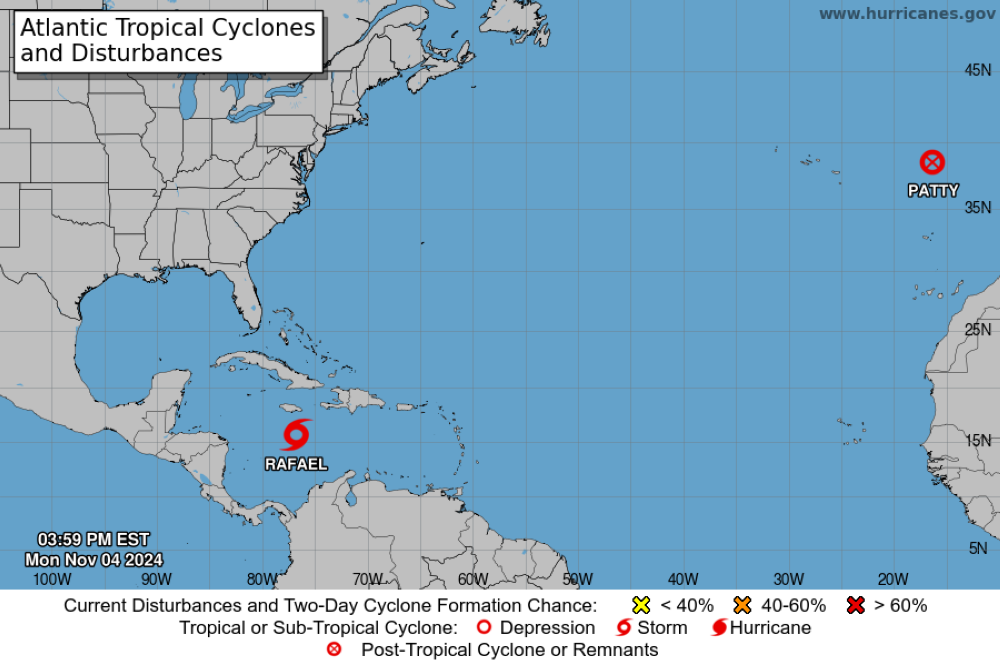 Actualmente la tormenta tropical Rafael se encuentra al sur de Jamaica, con vientos sostenidos de 75 kilómetros por hora. /Marn.,image_description: