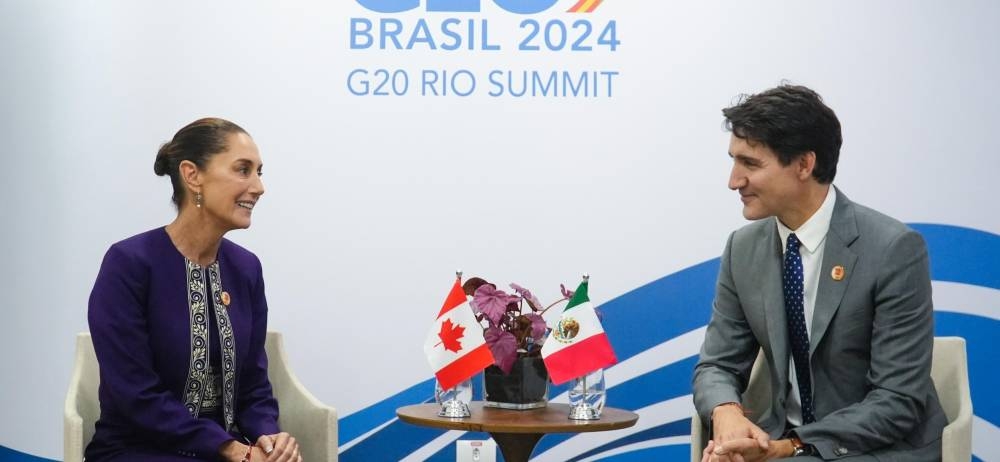 La presidenta de México, Claudia Sheinbaum, junto al primer ministro de Canadá, Justin Trudeau/ Foto Europa Press.,image_description: