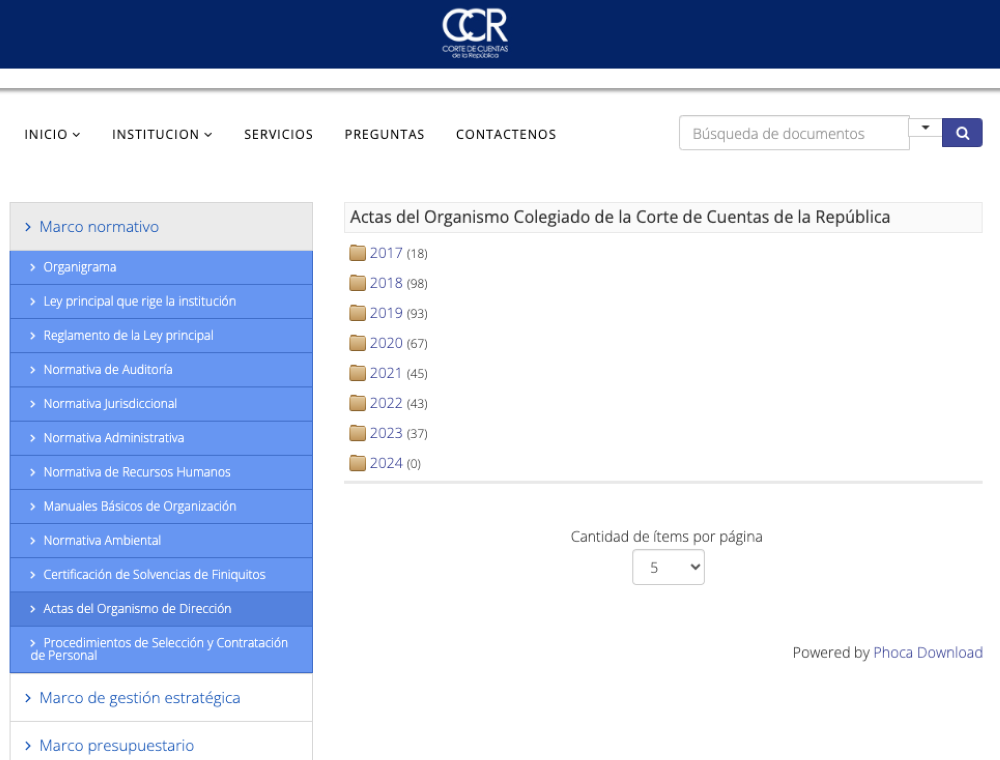 Las actas de la gestión de Roxana Soriano no están disponibles en el sitio de la CCR. 