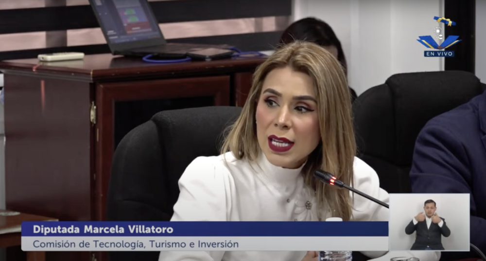 La diputada Marcela Villatoro en la comisión donde se aprobó el anteproyecto de ley de minería metálica. / Captura de pantalla. 