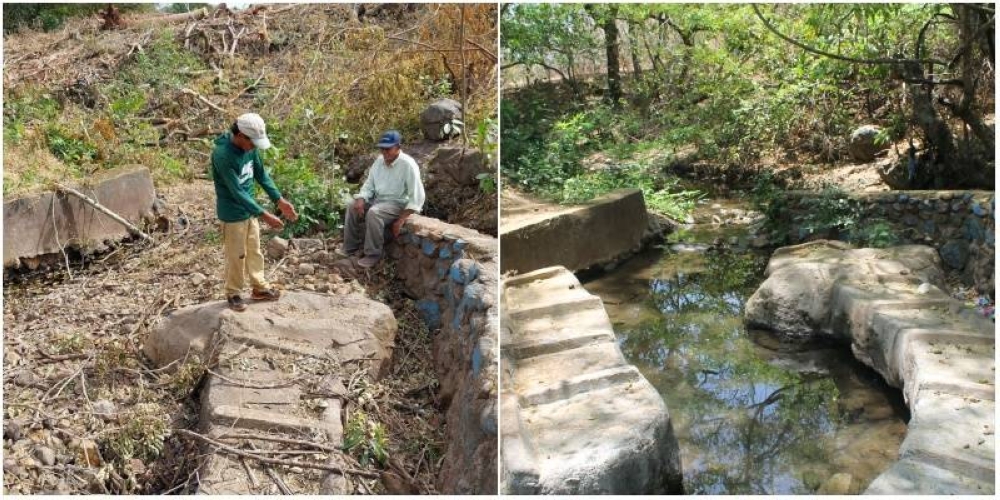 Este es el antes y después de una pileta de agua en Condadillo, Conchagua. / Cortesía / I.Cornejo. 