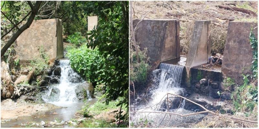 El antes y después del río Condadillo, donde los habitantes construyeron una especie de represa para abastecerse de agua. / Cortesía / I.Cornejo. 