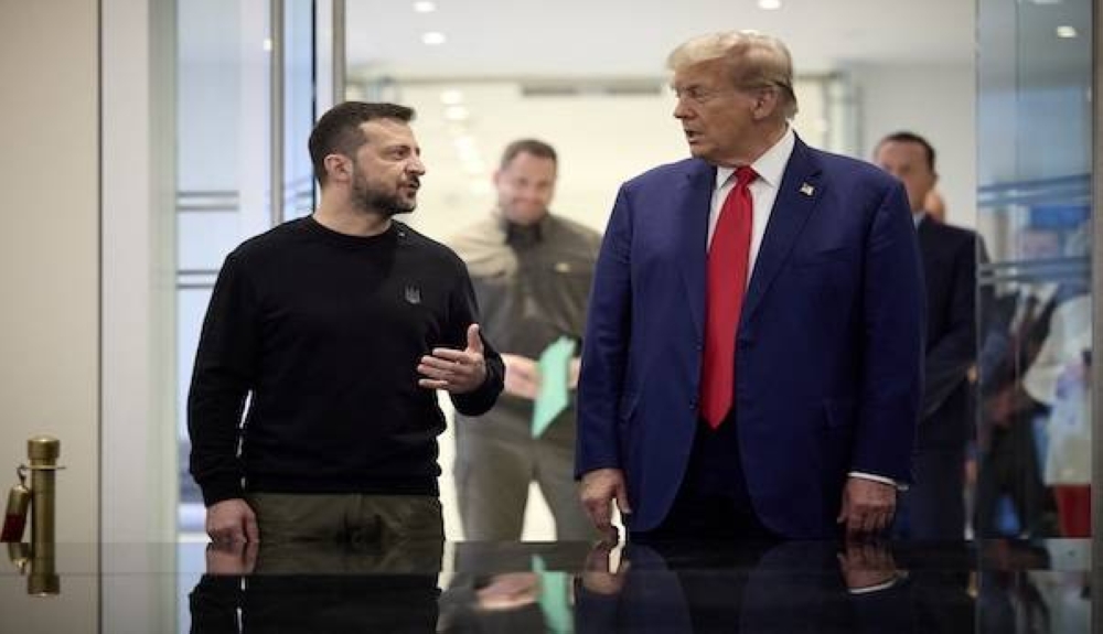 El presidente ucraniano Volodymyr Zelensky izq. junto al presidente electo estadounidense Donald Trump, reunidos el 27 de septiembre de 2024 en Nueva York./AFP,image_description: