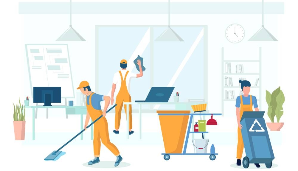 El sector de servicios es el tercero en donde se concentra la mayor cantidad de mujeres. /Cortesía,image_description:Professional office cleaning services vector concept illustration